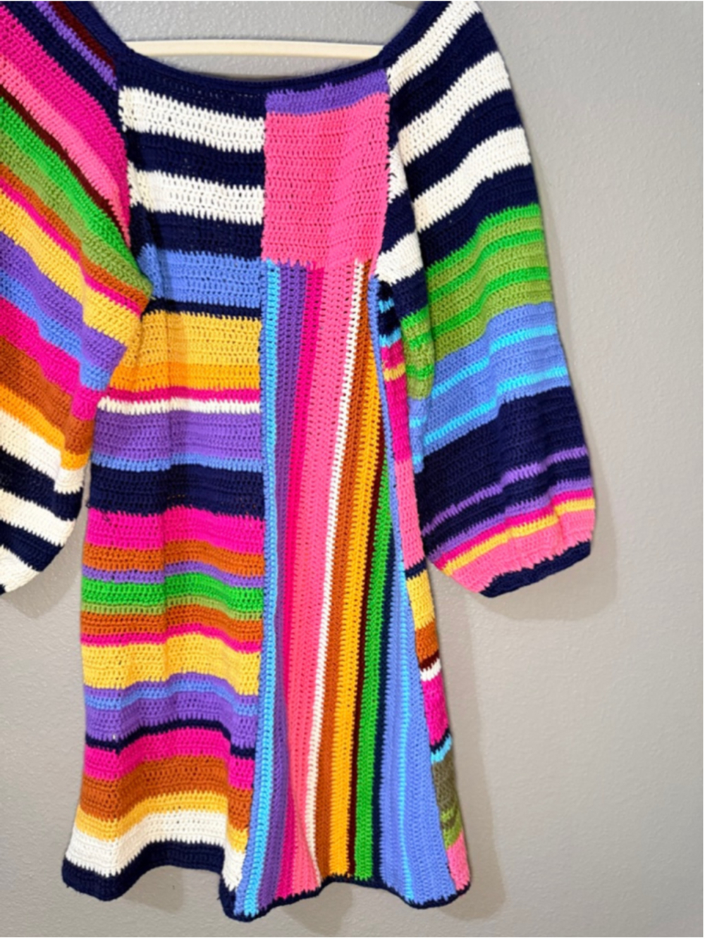 Women's FARM Rio Multicolor Striped Crochet Mini Dress XS - Picture 9 of 9